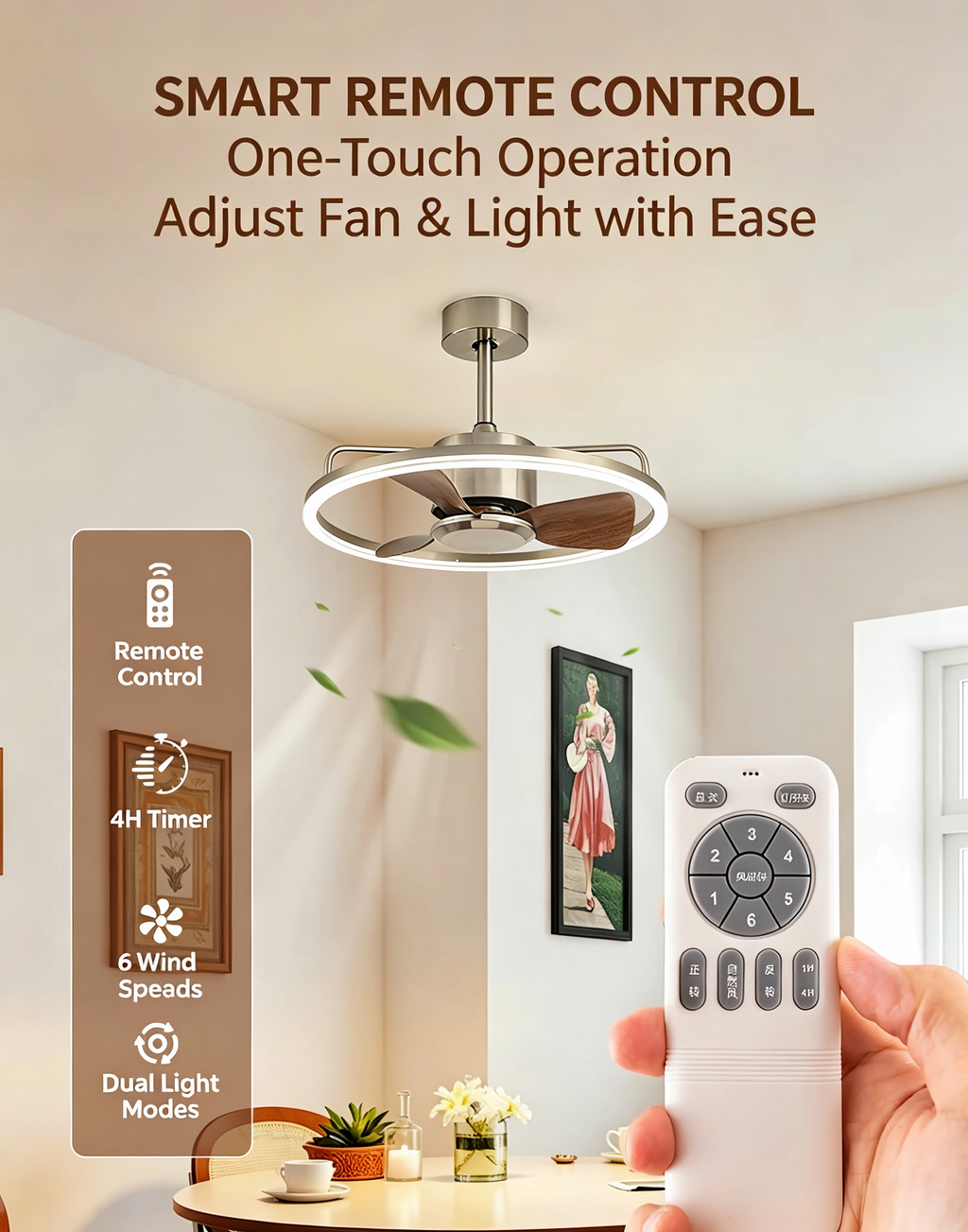 Modern Wood Grain Ceiling Fan Light