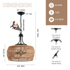19" Boho Hemp Rope Pendant Light Hand-Woven Jute Hanging Lamp with Adjustable Chain Natural Rope Shade Ceiling Light