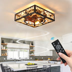 Farmhouse Rustic Ceiling Fan and Remote Control,Square Caged Industrial Ceiling Fixture with 6 Speeds