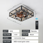 Farmhouse Rustic Ceiling Fan and Remote Control,Square Caged Industrial Ceiling Fixture with 6 Speeds