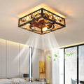 Farmhouse Rustic Ceiling Fan and Remote Control,Square Caged Industrial Ceiling Fixture with 6 Speeds