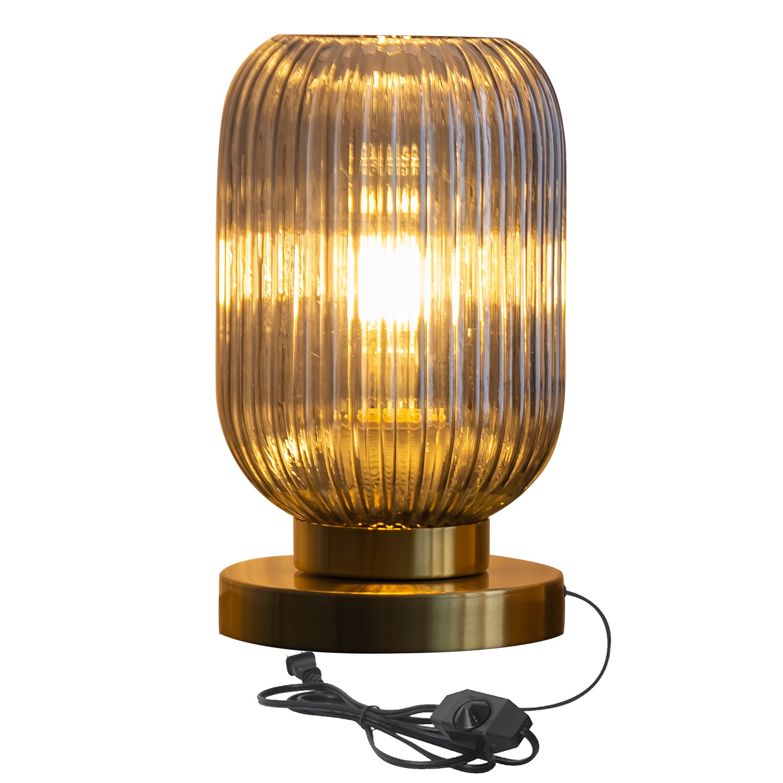 Bedside Table Lamp with Glass Shade Modern Desk Lamp with Plug-in Style for Bedroom Living Room