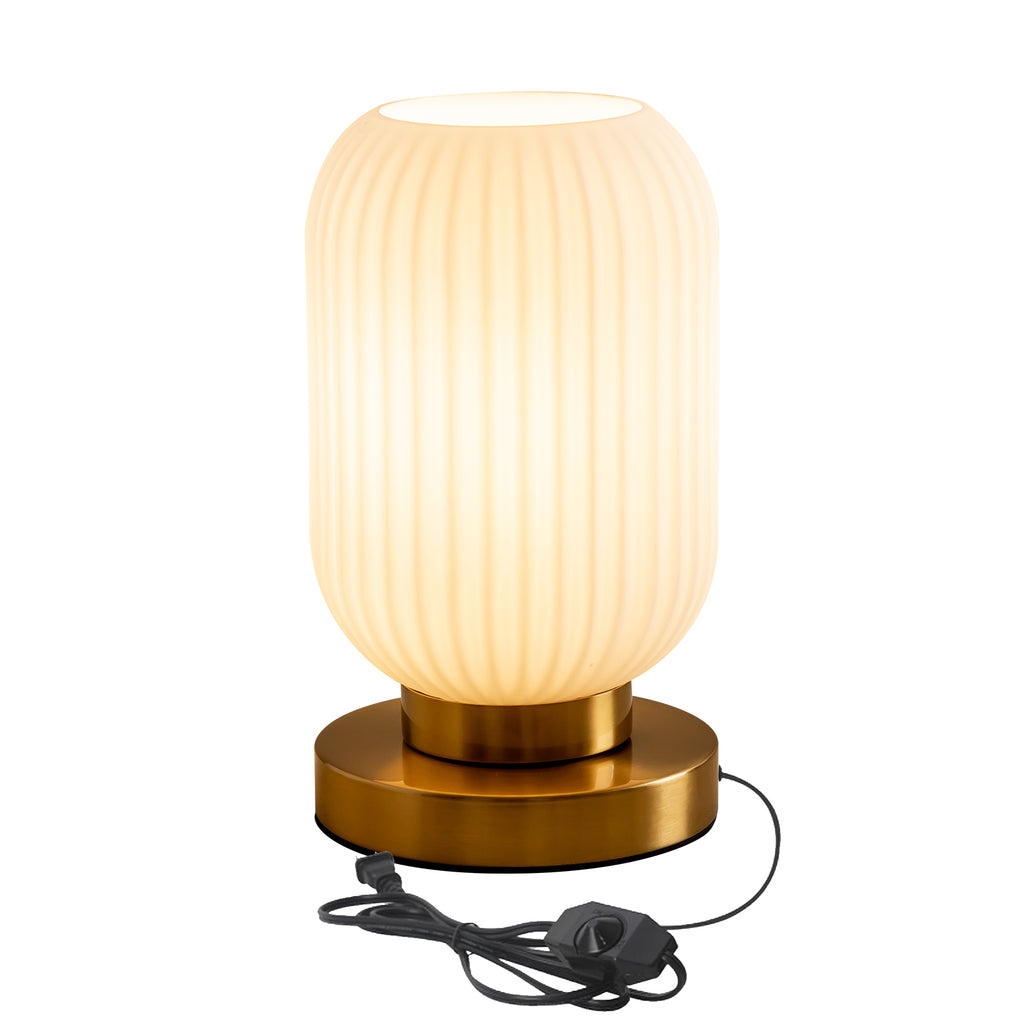 Bedside Table Lamp with Glass Shade White Glass Nightstand Lamp Modern Desk Lamp