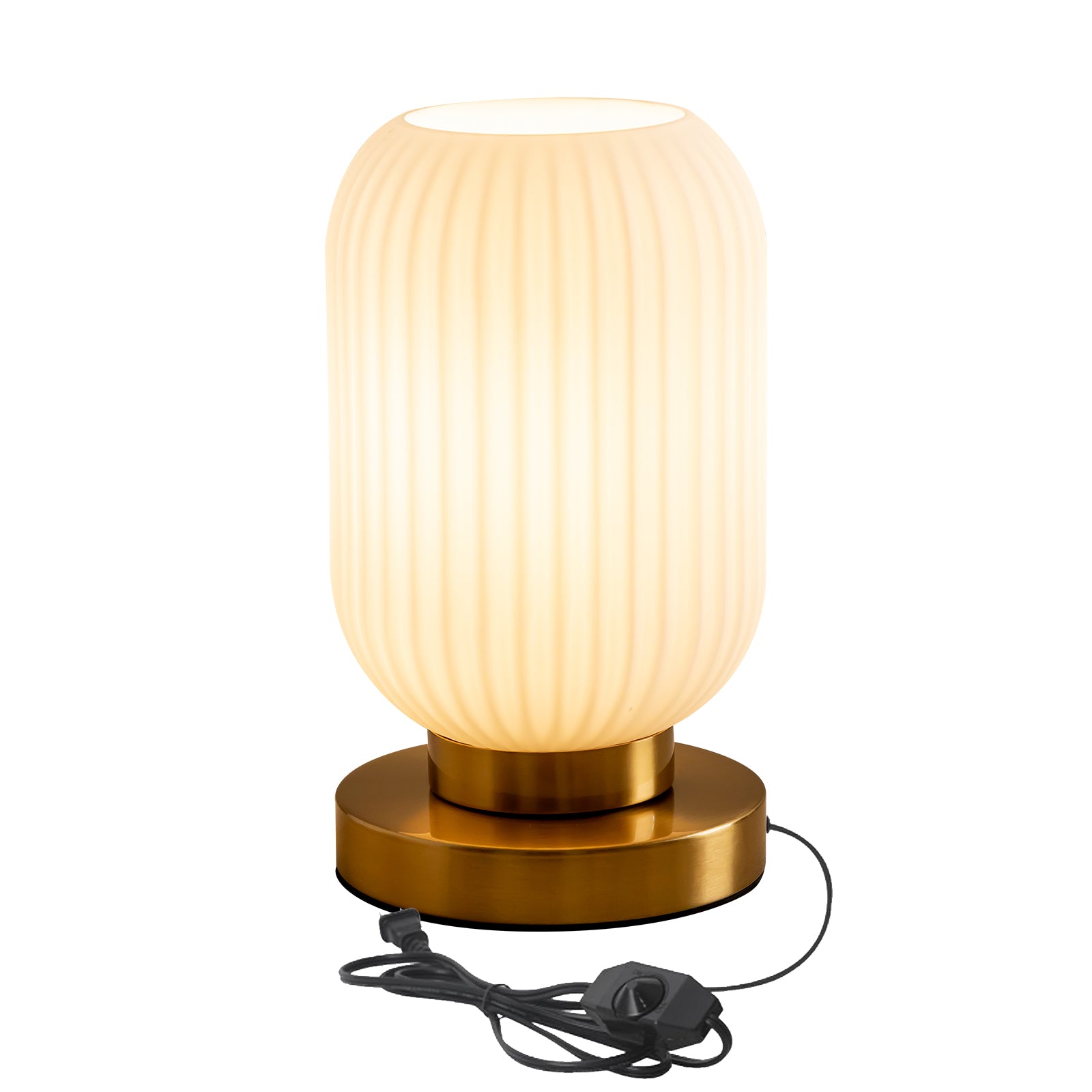 Bedside Table Lamp with Glass Shade White Glass Nightstand Lamp Modern Desk Lamp