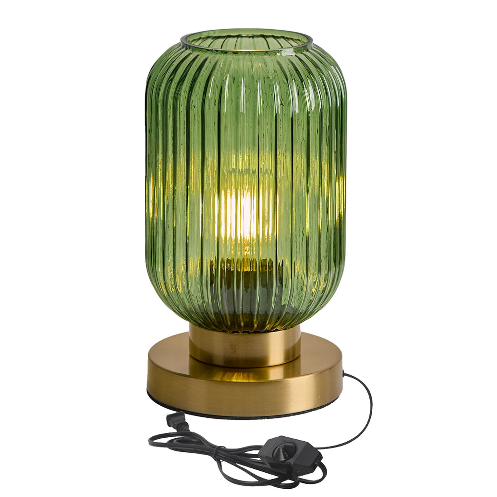 Bedside Table Lamp with Green Glass Shade