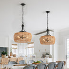 19" Boho Hemp Rope Pendant Light Hand-Woven Jute Hanging Lamp with Adjustable Chain Natural Rope Shade Ceiling Light