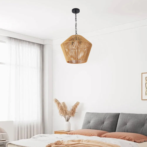 17" Boho Hemp Rope Pendant Light Handcrafted Farmhouse Hanging Light Fixture