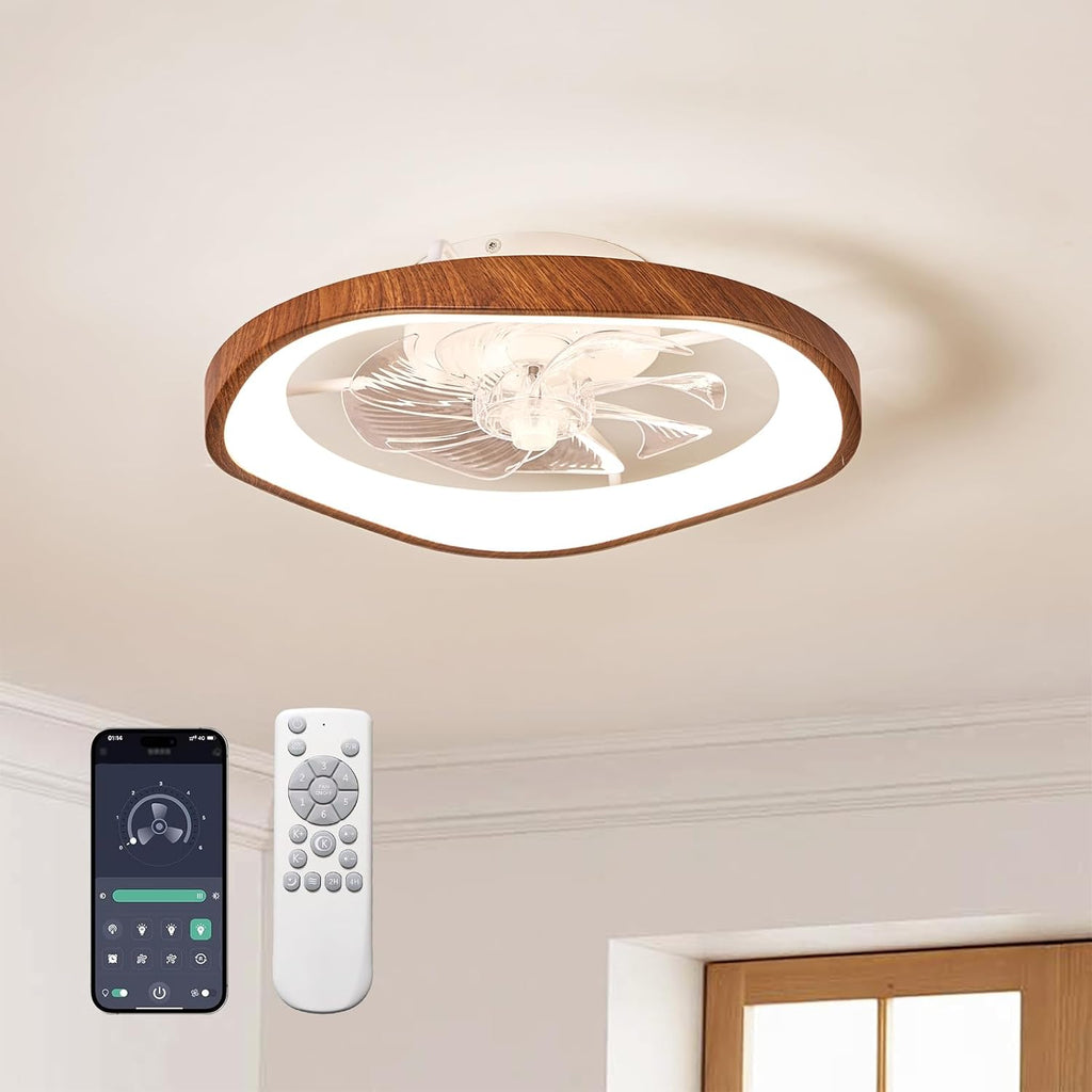 19.7" Modern Ceiling Fans with Lights and Remote Farmhouse Smart Bladeless Fandelier Flush Mount Ceiling Fan for Bedroom Dining Room