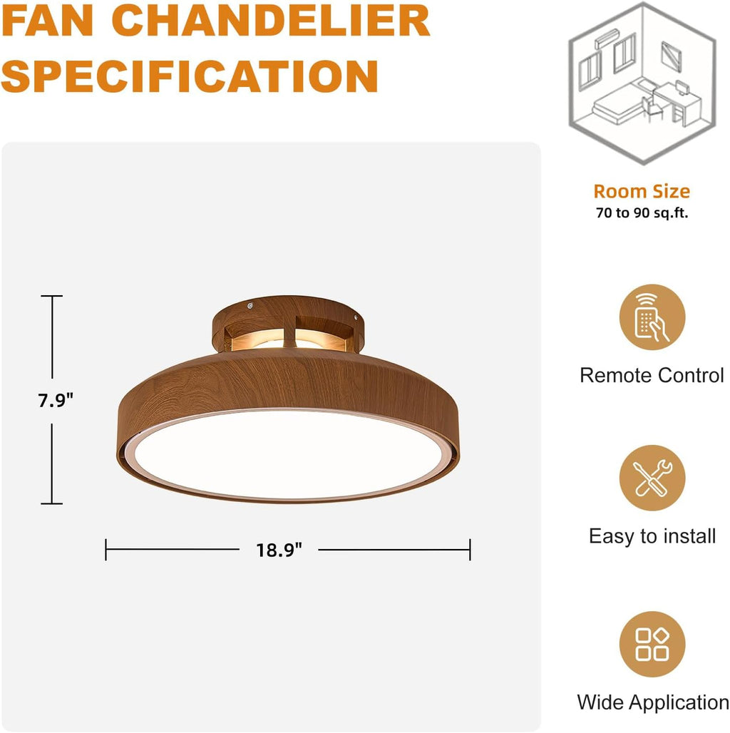 Bladeless Ceiling Fans with Lights and Remote, 18.9" Walnut Color