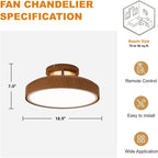 Bladeless Ceiling Fans with Lights and Remote, 18.9" Walnut Color