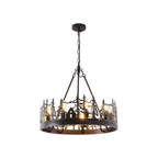 9-Light Rustic Farmhouse Chandelier Black Wagon Wheel Pendant Light Fixture 23.6” Round Vintage Bear Chandelier