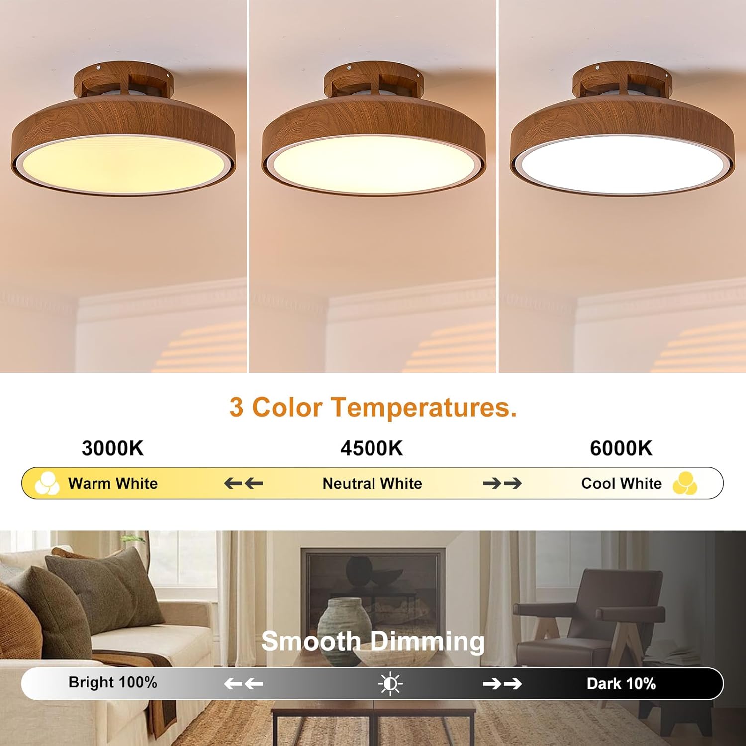 Bladeless Ceiling Fans with Lights and Remote, 18.9" Walnut Color