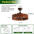 Farmhouse Wood Ceiling Fan with Lights 19.7 Inch Fence Caged Enclosed Bladeless Ceiling Fan Light Fandelier