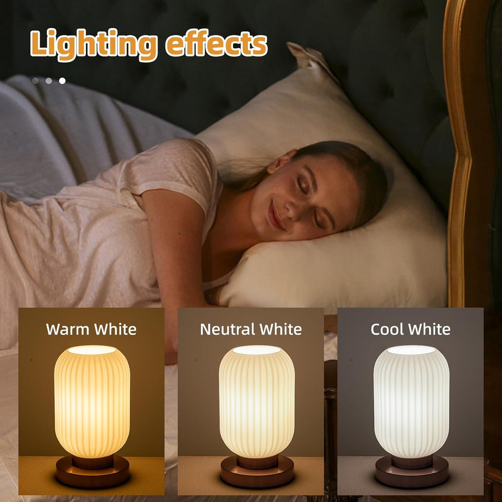 Bedside Table Lamp with Glass Shade White Glass Nightstand Lamp Modern Desk Lamp