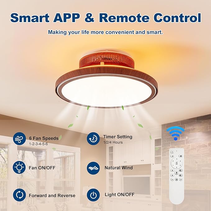 Farmhouse 18" Embedded Ceiling Fan with Light and Remote Control