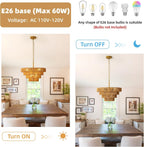 6 Lights Boho Rattan Pendant Light Large Farmhouse Chandelier with 3-Tier Wicker Shade Bohemian Gold Ceiling Hanging Light