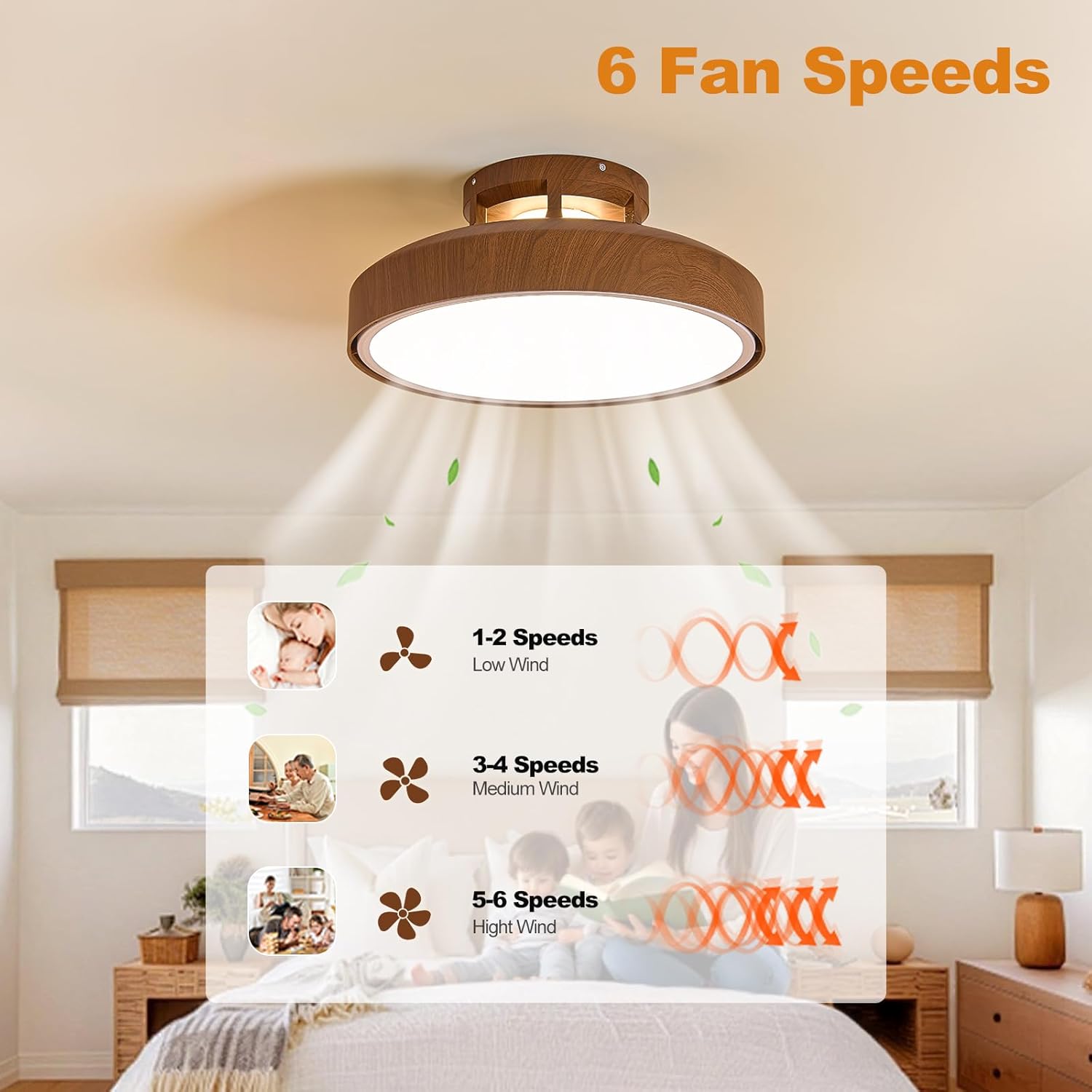 Bladeless Ceiling Fans with Lights and Remote, 18.9" Walnut Color