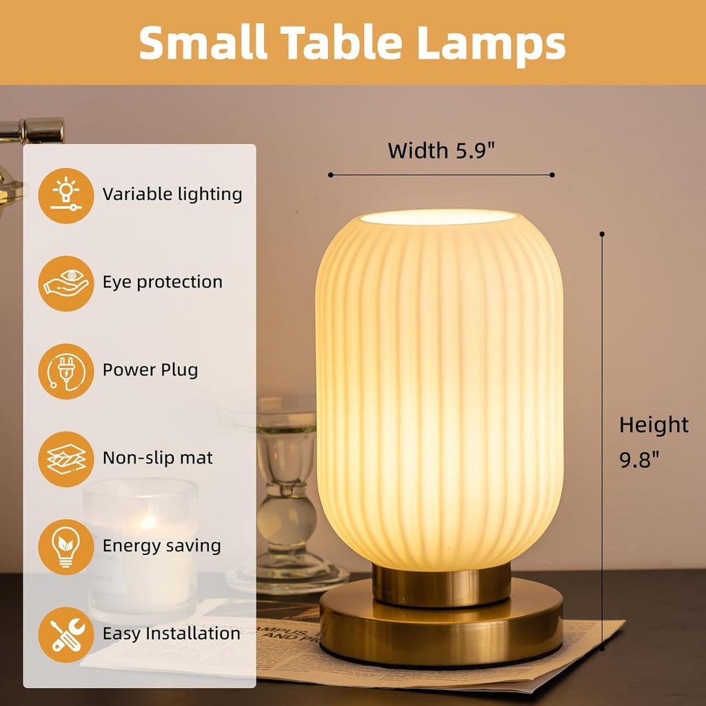 Bedside Table Lamp with Glass Shade White Glass Nightstand Lamp Modern Desk Lamp