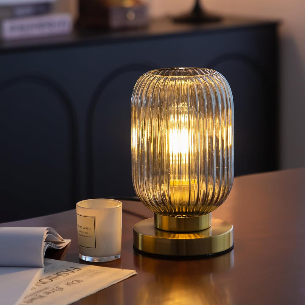 Bedside Table Lamp with Glass Shade Modern Desk Lamp with Plug-in Style for Bedroom Living Room
