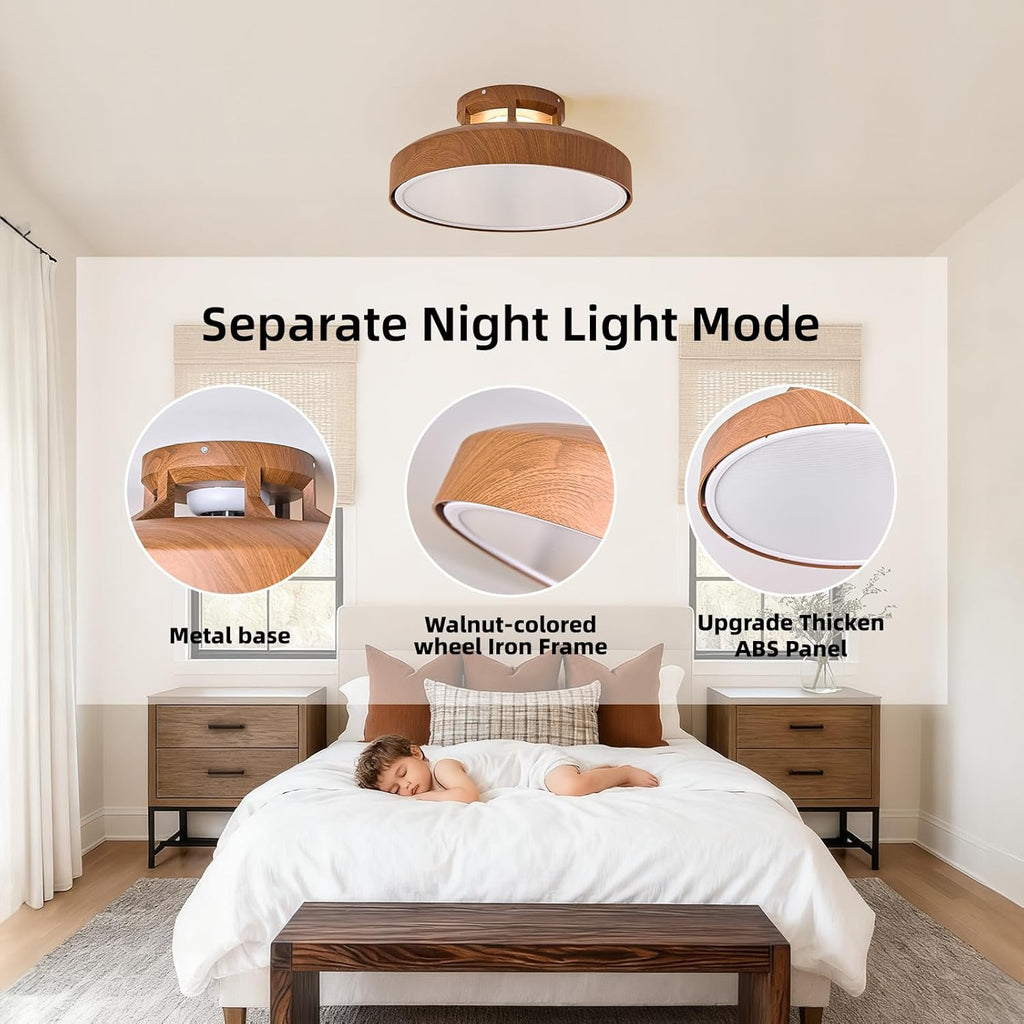 Bladeless Ceiling Fans with Lights and Remote, 18.9" Walnut Color