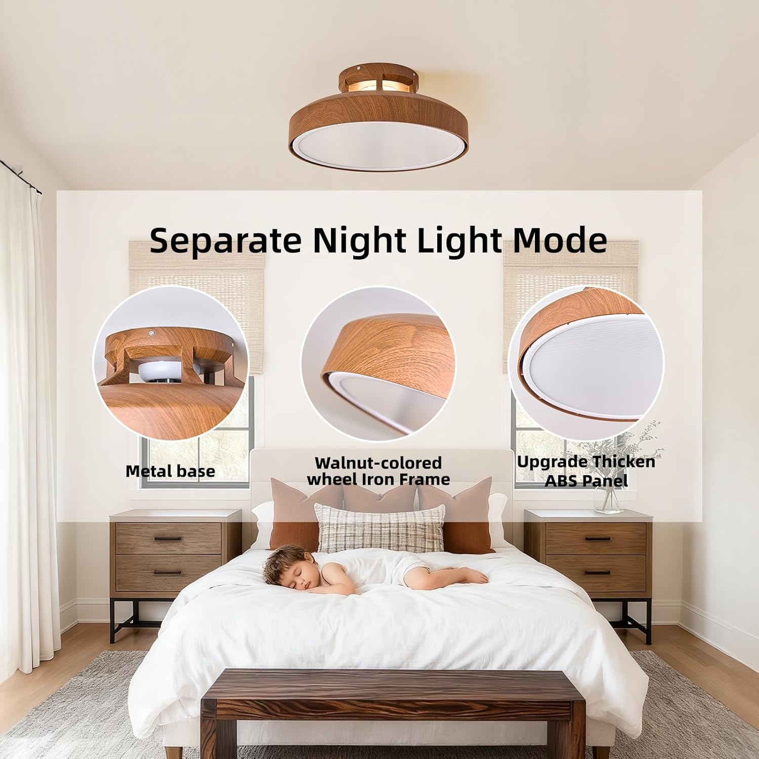 Bladeless Ceiling Fans with Lights and Remote, 18.9" Walnut Color