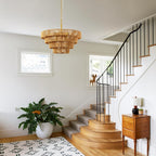 6 Lights Boho Rattan Pendant Light Large Farmhouse Chandelier with 3-Tier Wicker Shade Bohemian Gold Ceiling Hanging Light