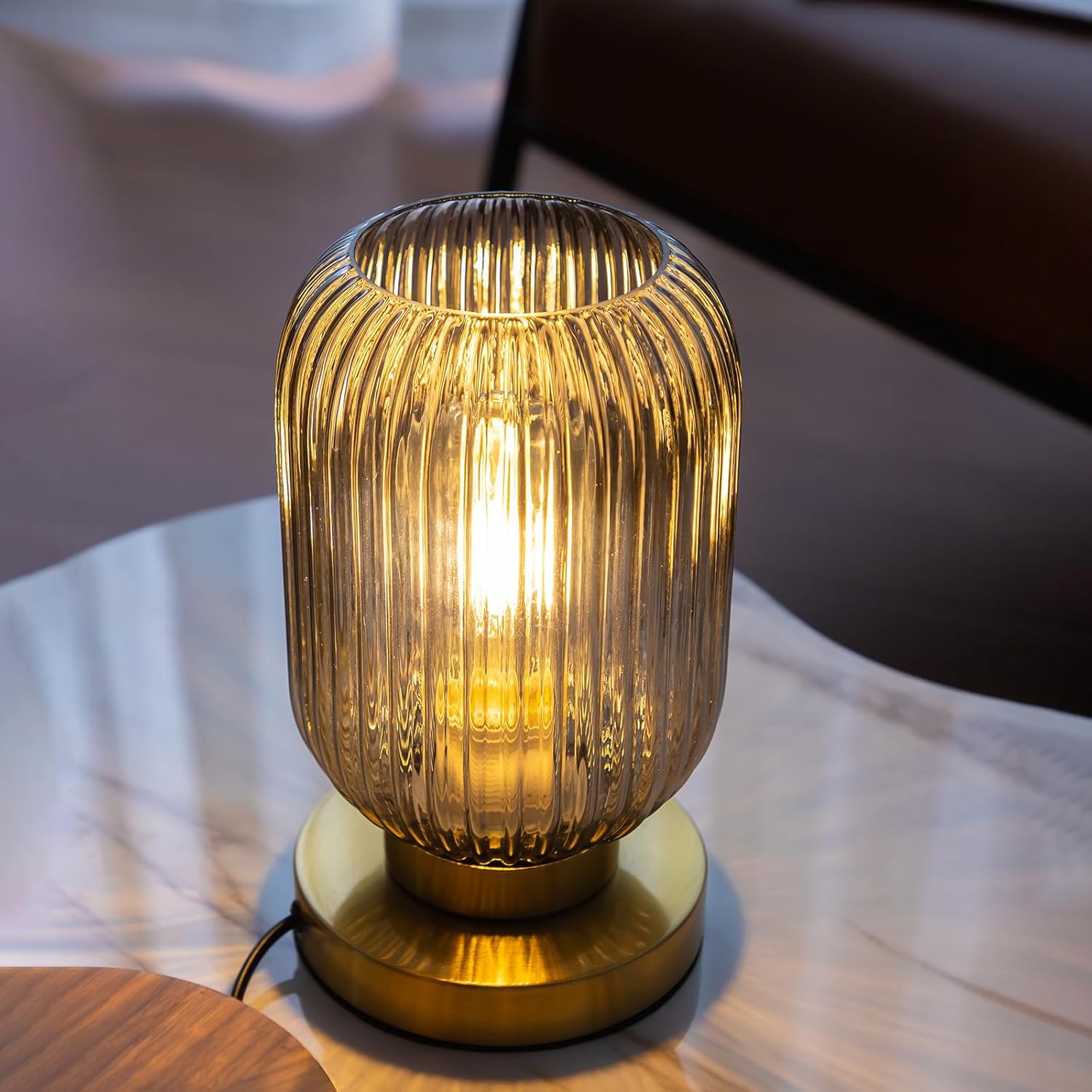 Bedside Table Lamp with Glass Shade Modern Desk Lamp with Plug-in Style for Bedroom Living Room