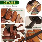 Farmhouse Wood Ceiling Fan with Lights 19.7 Inch Fence Caged Enclosed Bladeless Ceiling Fan Light Fandelier