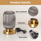 Bedside Table Lamp with Glass Shade Modern Desk Lamp with Plug-in Style for Bedroom Living Room