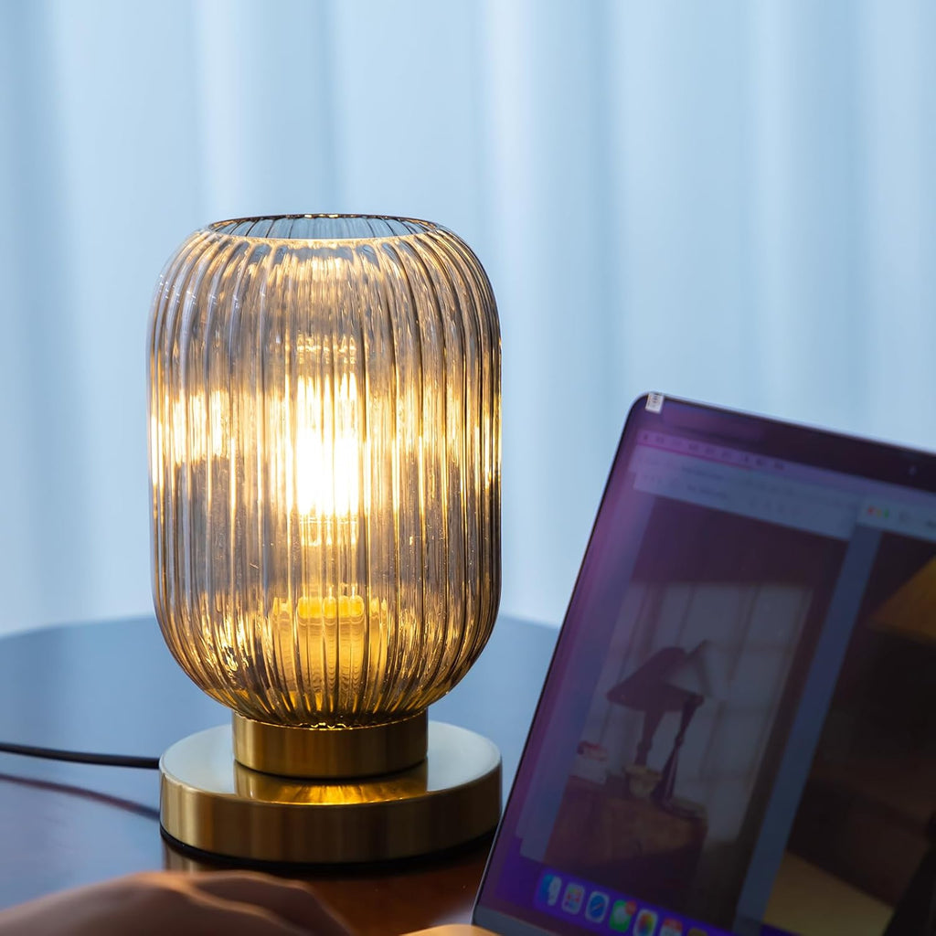 Bedside Table Lamp with Glass Shade Modern Desk Lamp with Plug-in Style for Bedroom Living Room