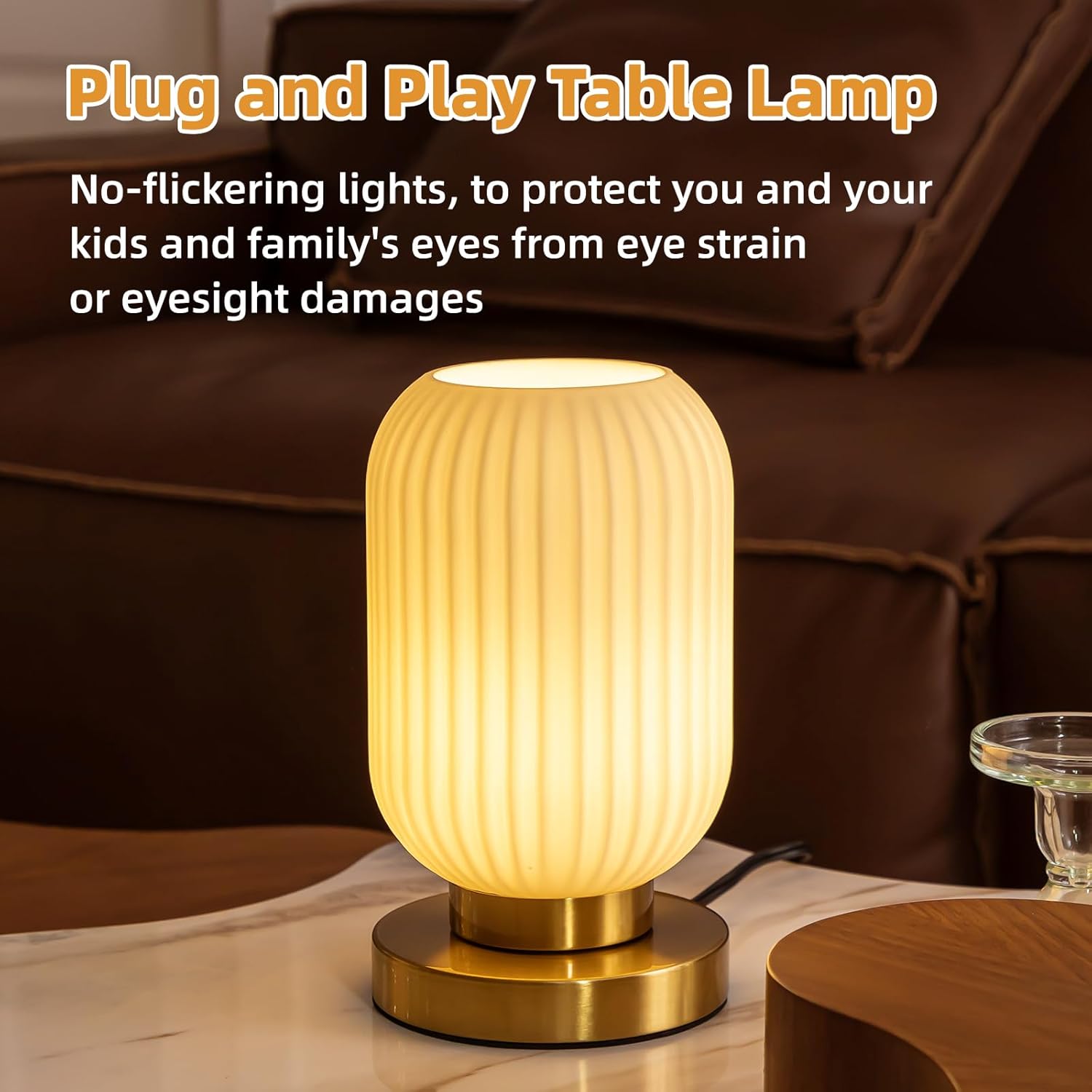 Bedside Table Lamp with Glass Shade White Glass Nightstand Lamp Modern Desk Lamp