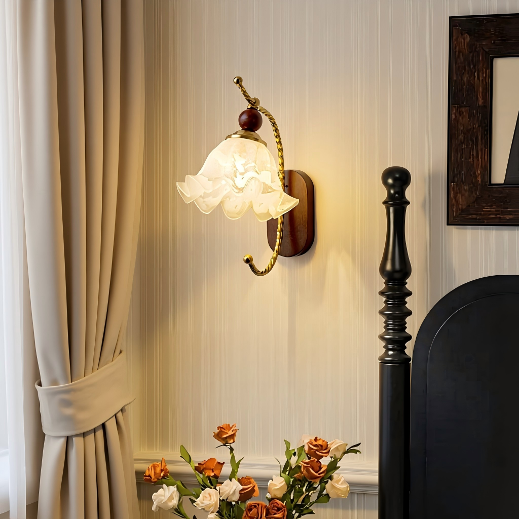 CASAGD Vintage Flower Wall Lamp Bedroom Ambient Lighting