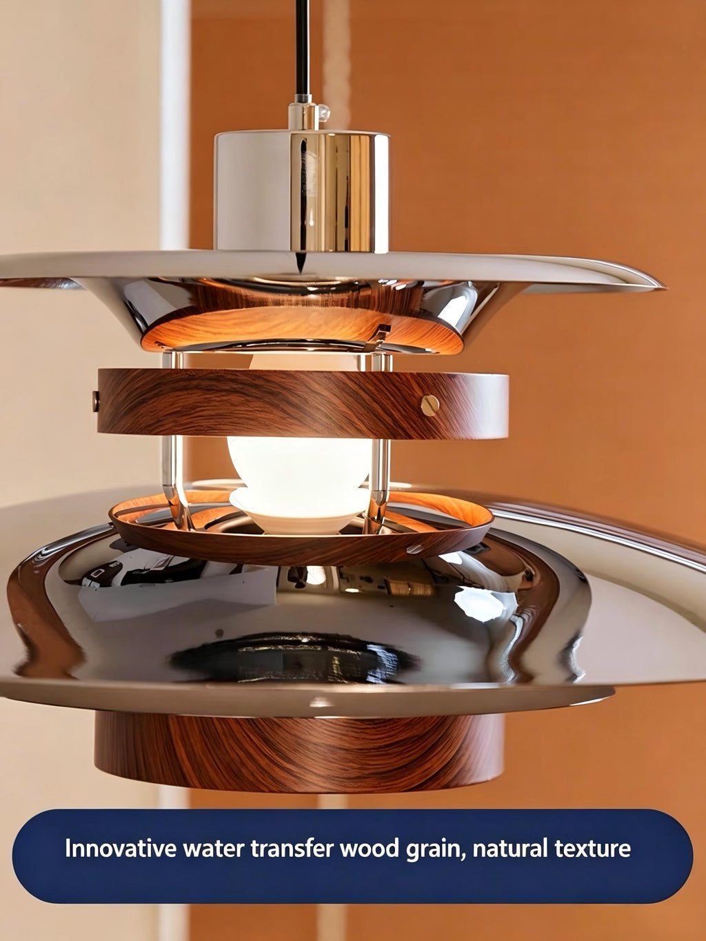 CASAGD PH Disc Pendant Light Walnut Wood Grain Dining Pendant Lamp
