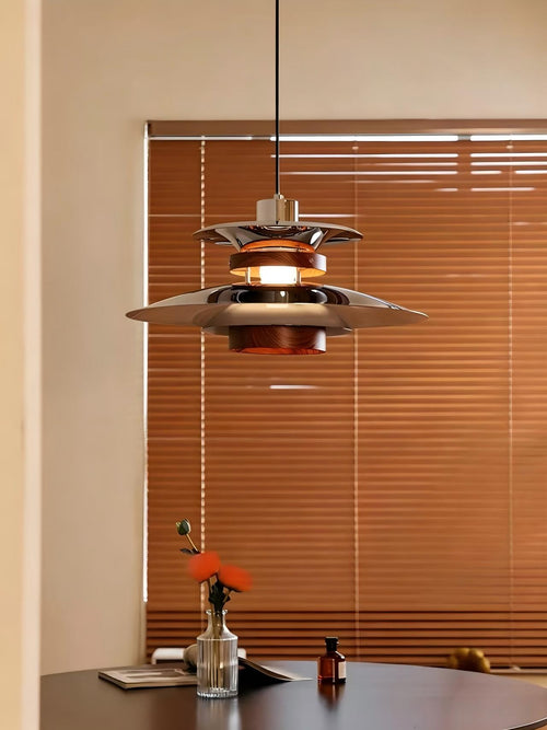 CASAGD PH Disc Pendant Light Walnut Wood Grain Dining Pendant Lamp