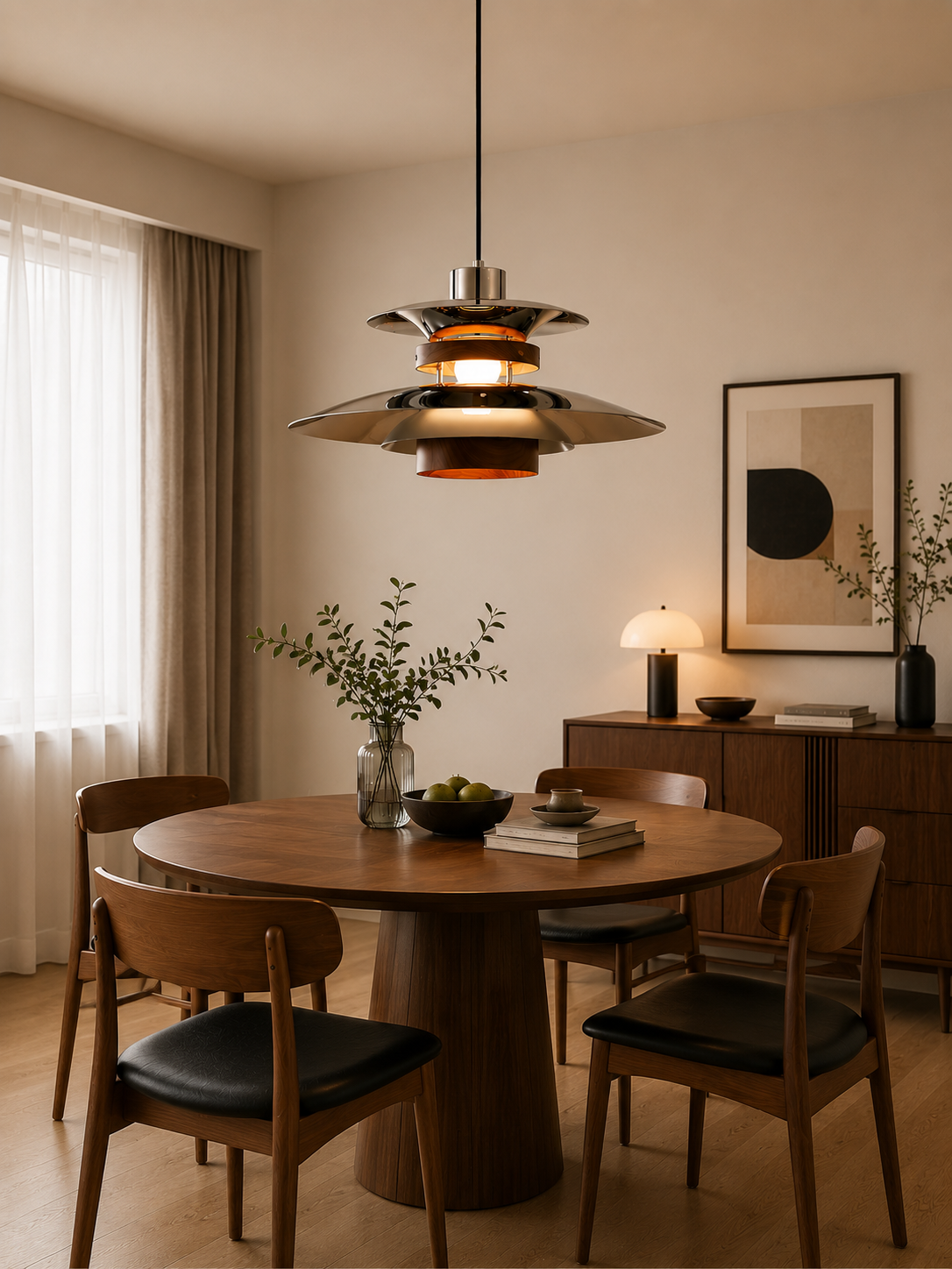 CASAGD PH Disc Pendant Light Walnut Wood Grain Dining Pendant Lamp