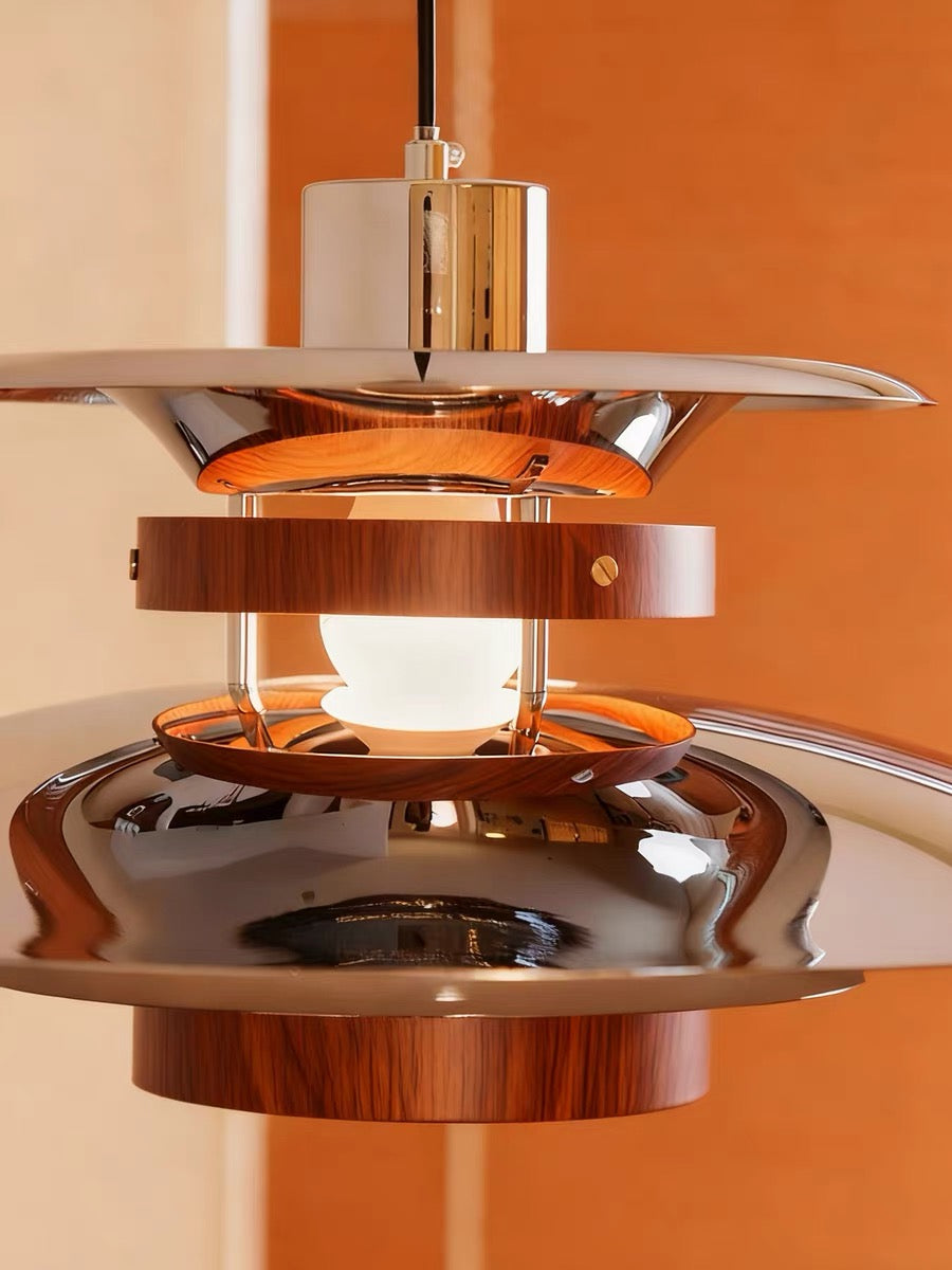 CASAGD PH Disc Pendant Light Walnut Wood Grain Dining Pendant Lamp