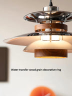 CASAGD PH Disc Pendant Light Walnut Wood Grain Dining Pendant Lamp