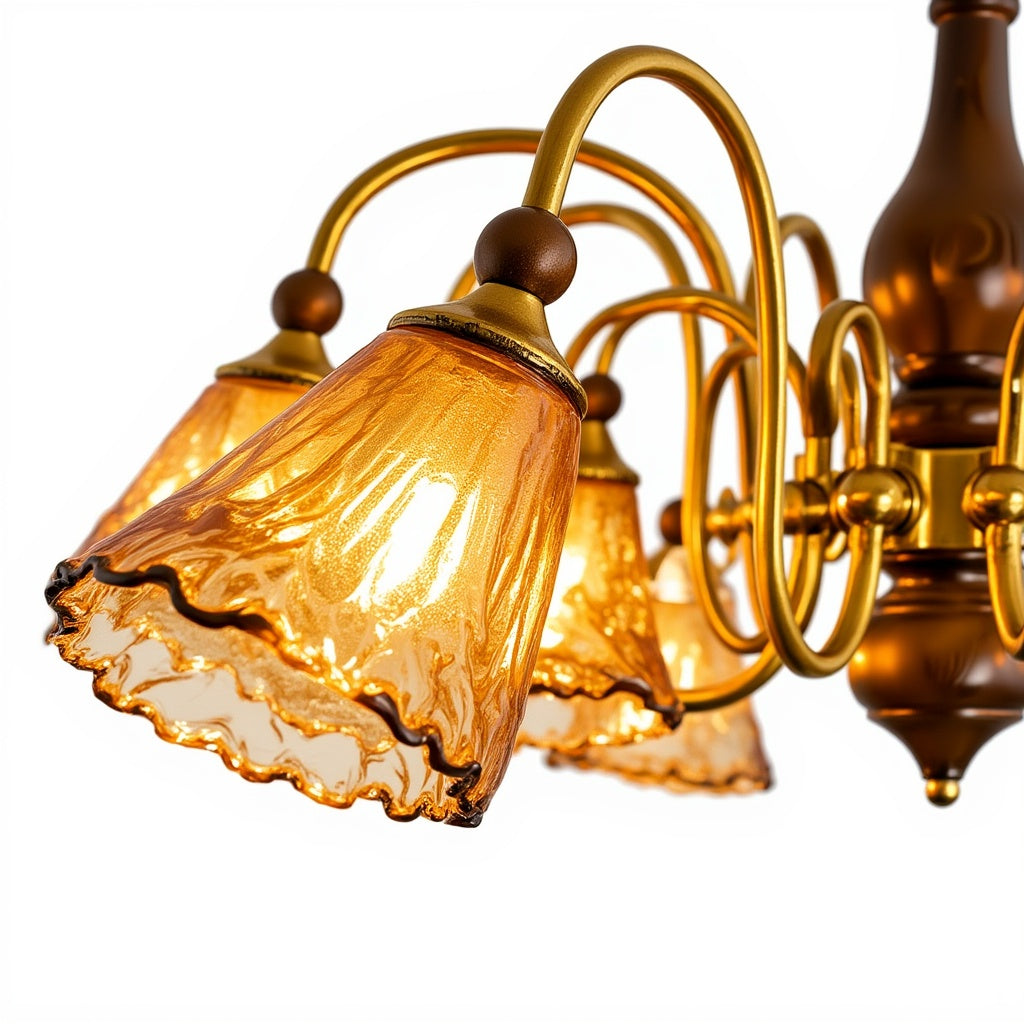 CASAGD French Mid-Century Chandelier Solid Wood & Glass Ambient Ceiling Light