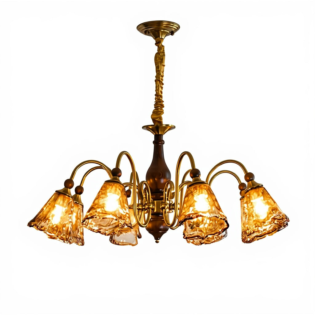 CASAGD French Mid-Century Chandelier Solid Wood & Glass Ambient Ceiling Light