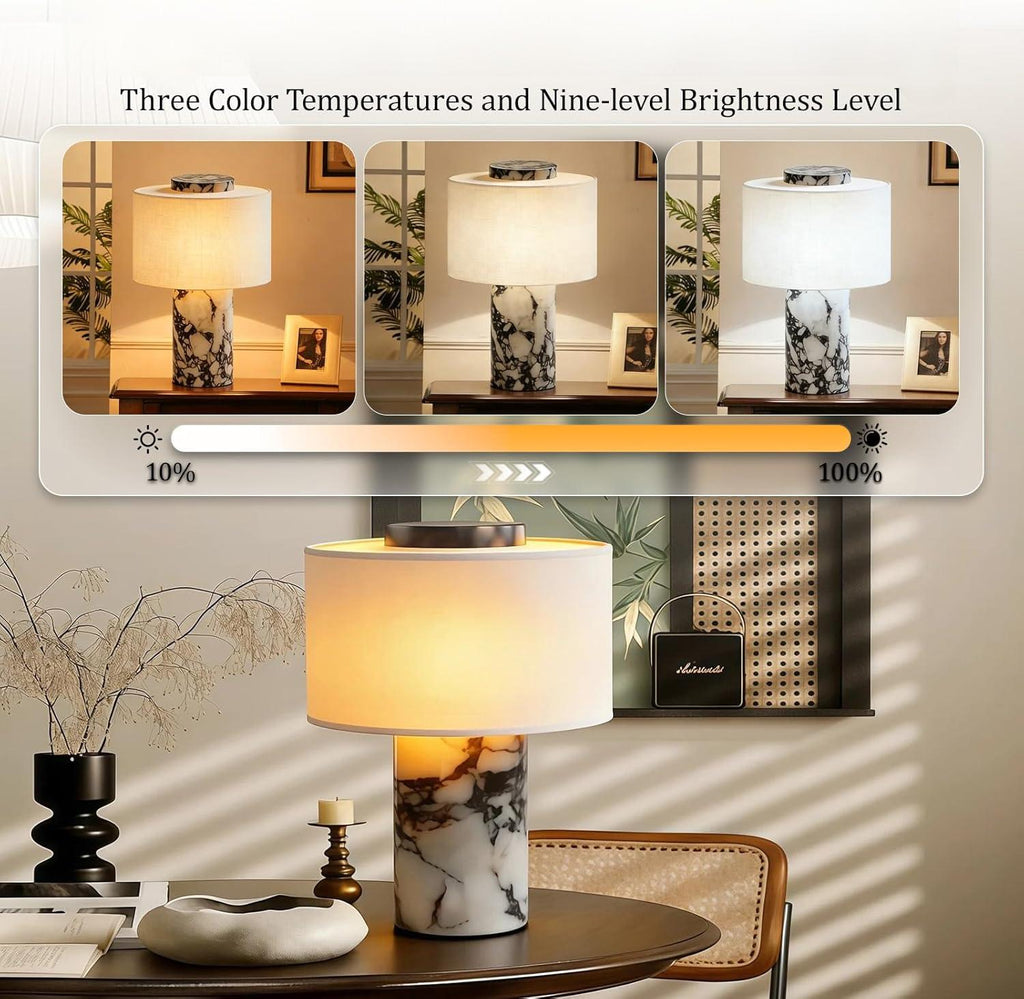 CASAGD Marble Table Lamp Elegant Ambient Lighting for Bedroom & Living Room