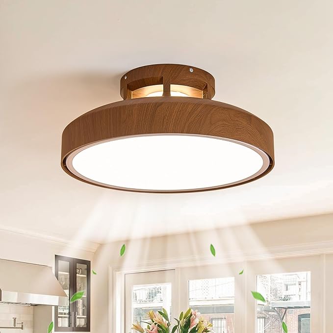Bladeless Ceiling Fans with Lights and Remote, 18.9" Walnut Color