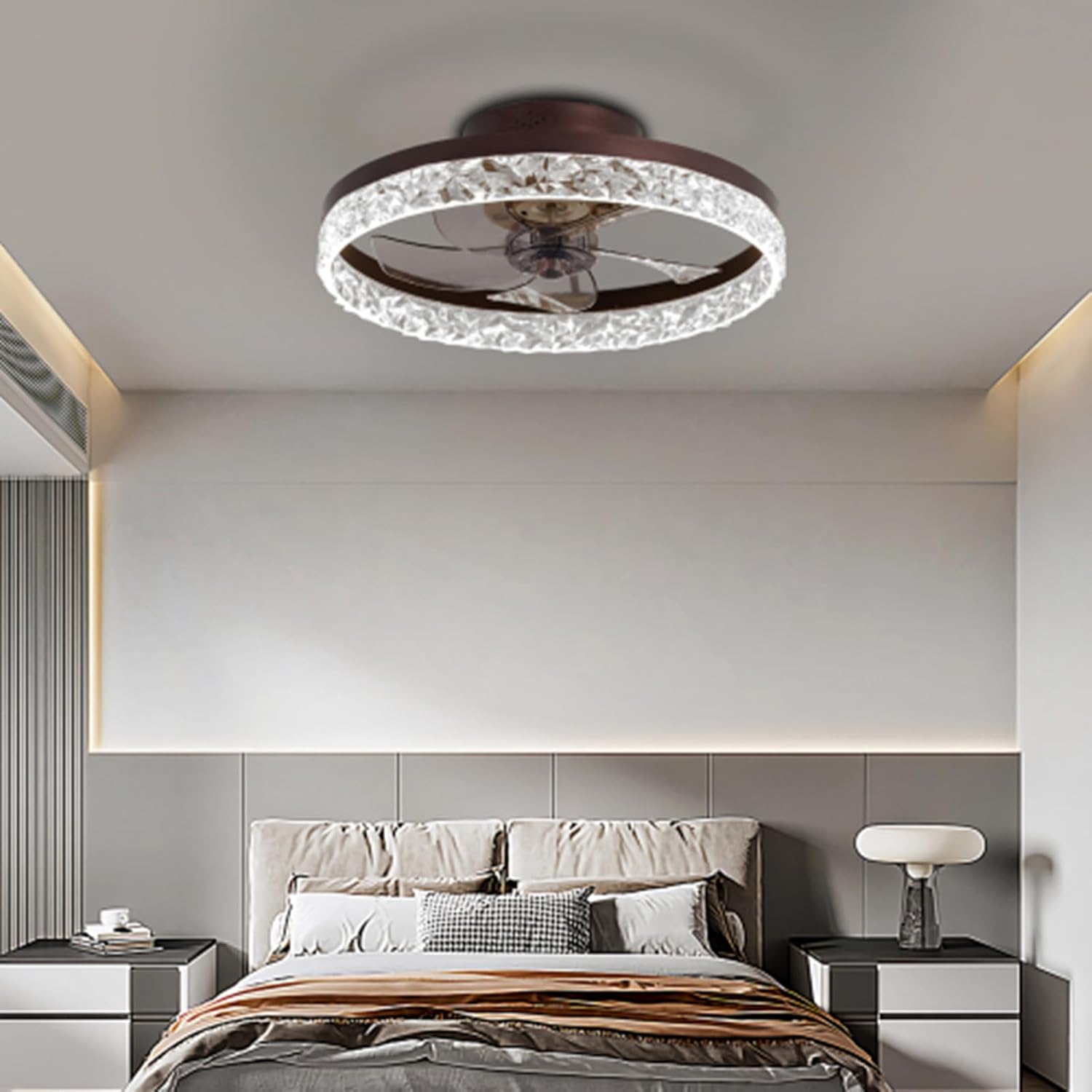 20" Low Profile Ceiling Fan with Light and Remote Control LED Ceiling Fan 6 Speeds