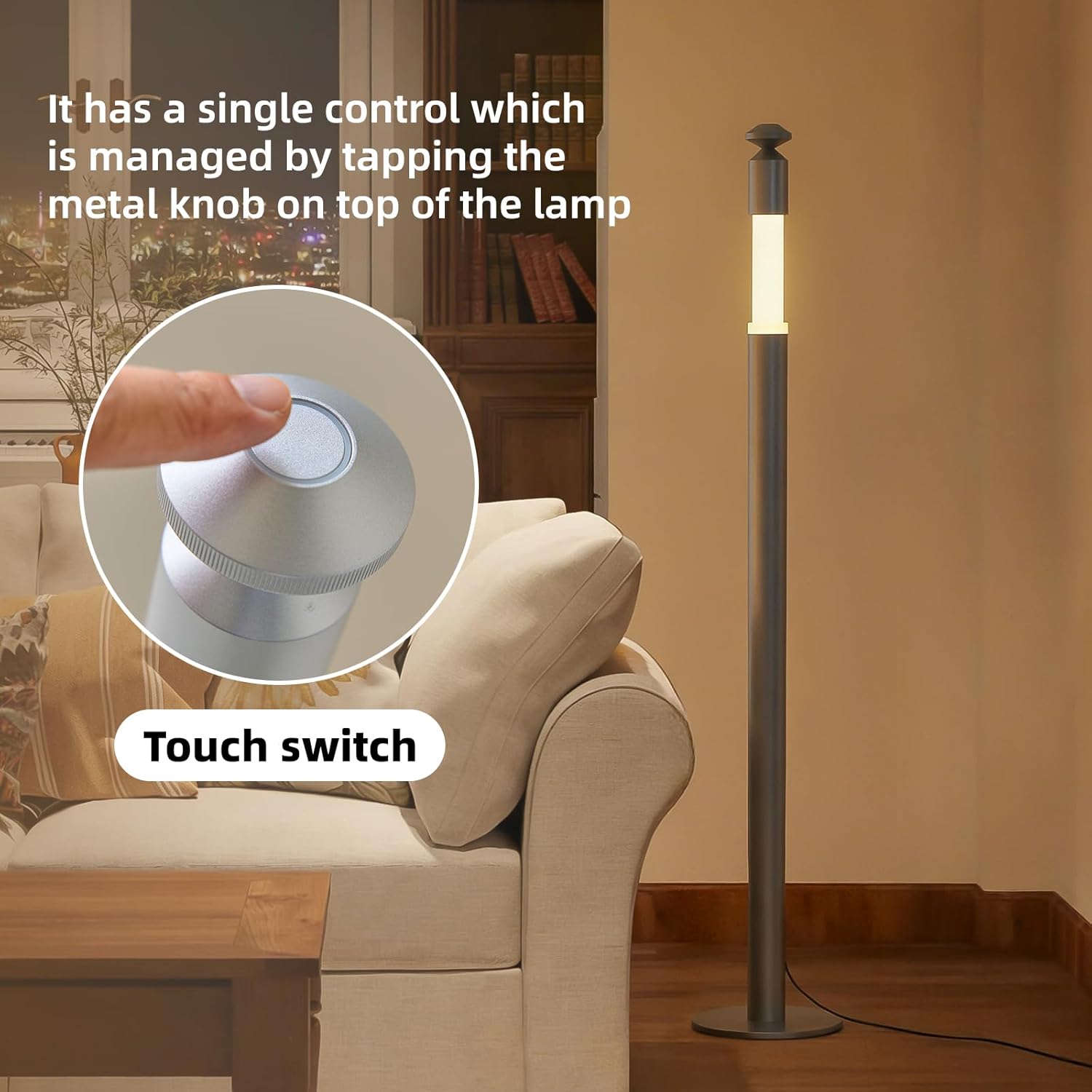 CASAGD LED Corner Floor Lamp with Touch Control Adjustable Height Minimalist Standing Lamp