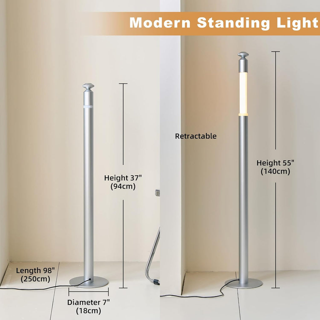 CASAGD LED Corner Floor Lamp with Touch Control Adjustable Height Minimalist Standing Lamp