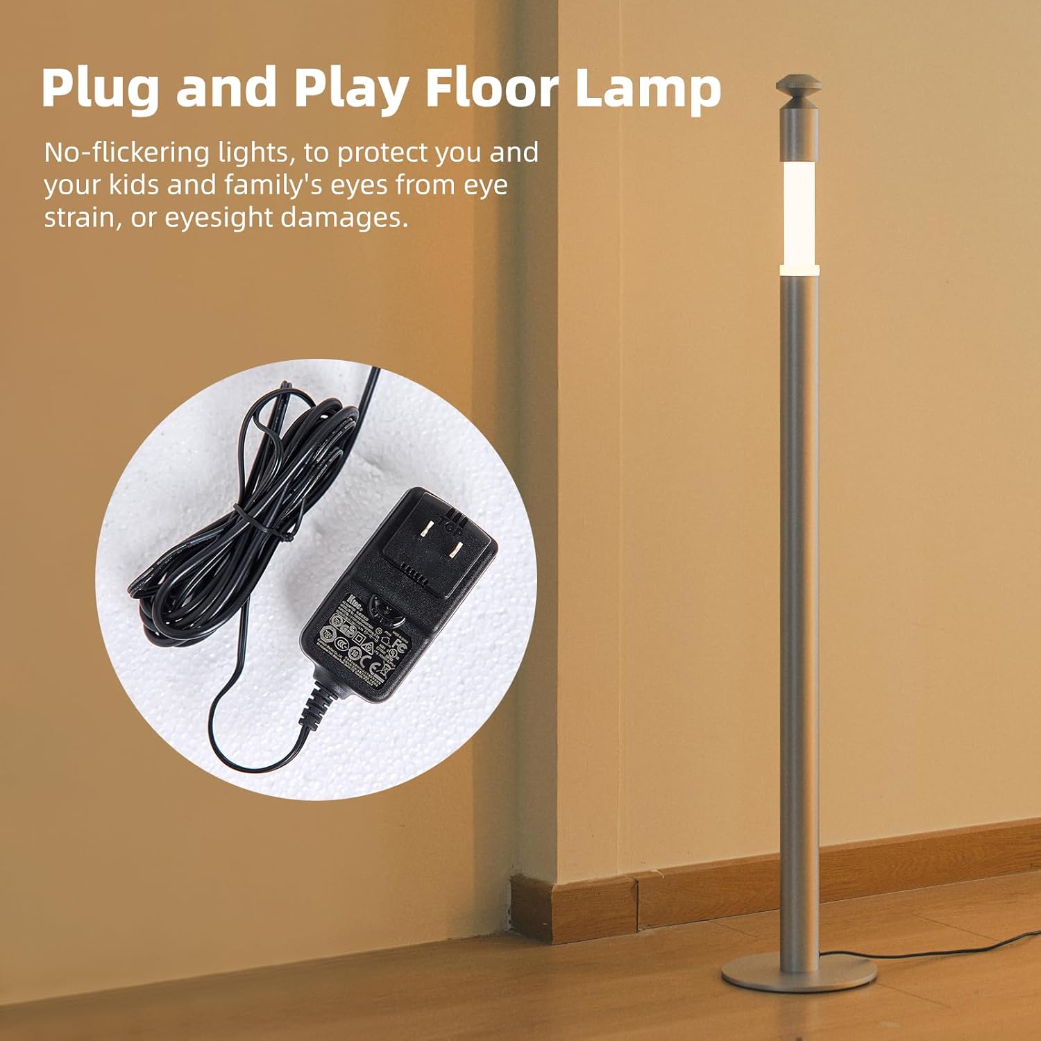 CASAGD LED Corner Floor Lamp with Touch Control Adjustable Height Minimalist Standing Lamp
