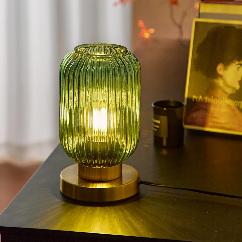 Bedside Table Lamp with Green Glass Shade