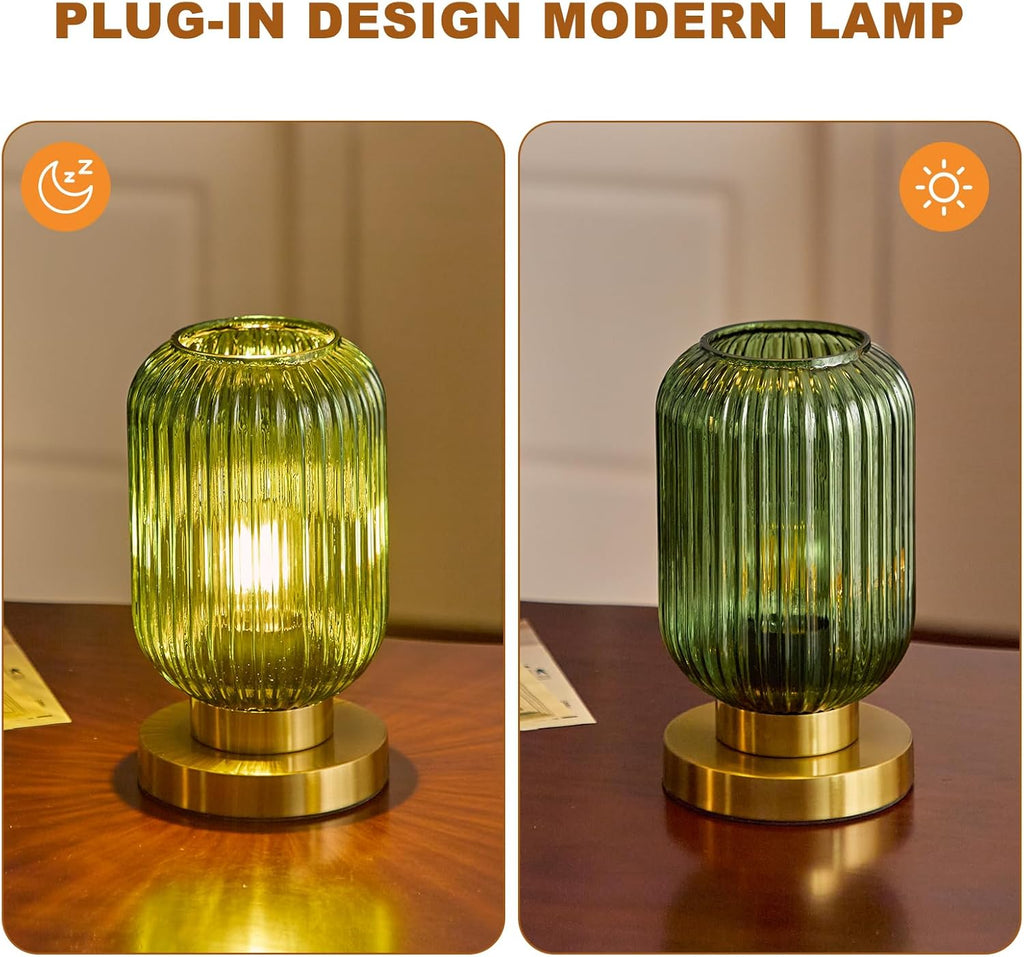 Bedside Table Lamp with Green Glass Shade