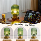 Bedside Table Lamp with Green Glass Shade