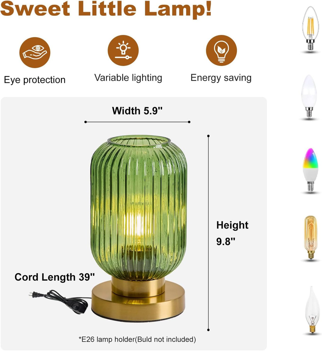 Bedside Table Lamp with Green Glass Shade