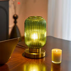 Bedside Table Lamp with Green Glass Shade